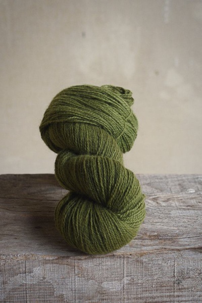 écheveau de laine à tricoter teint en vert avec des pla,nes